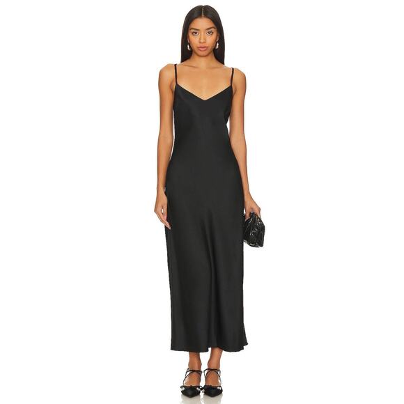 NWT Santuary Black Slip Dress Maxi Satin L - Picture 1 of 5